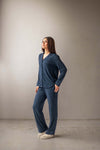 Long Sleeve Pajama Set (Navy/Dusty Blue)