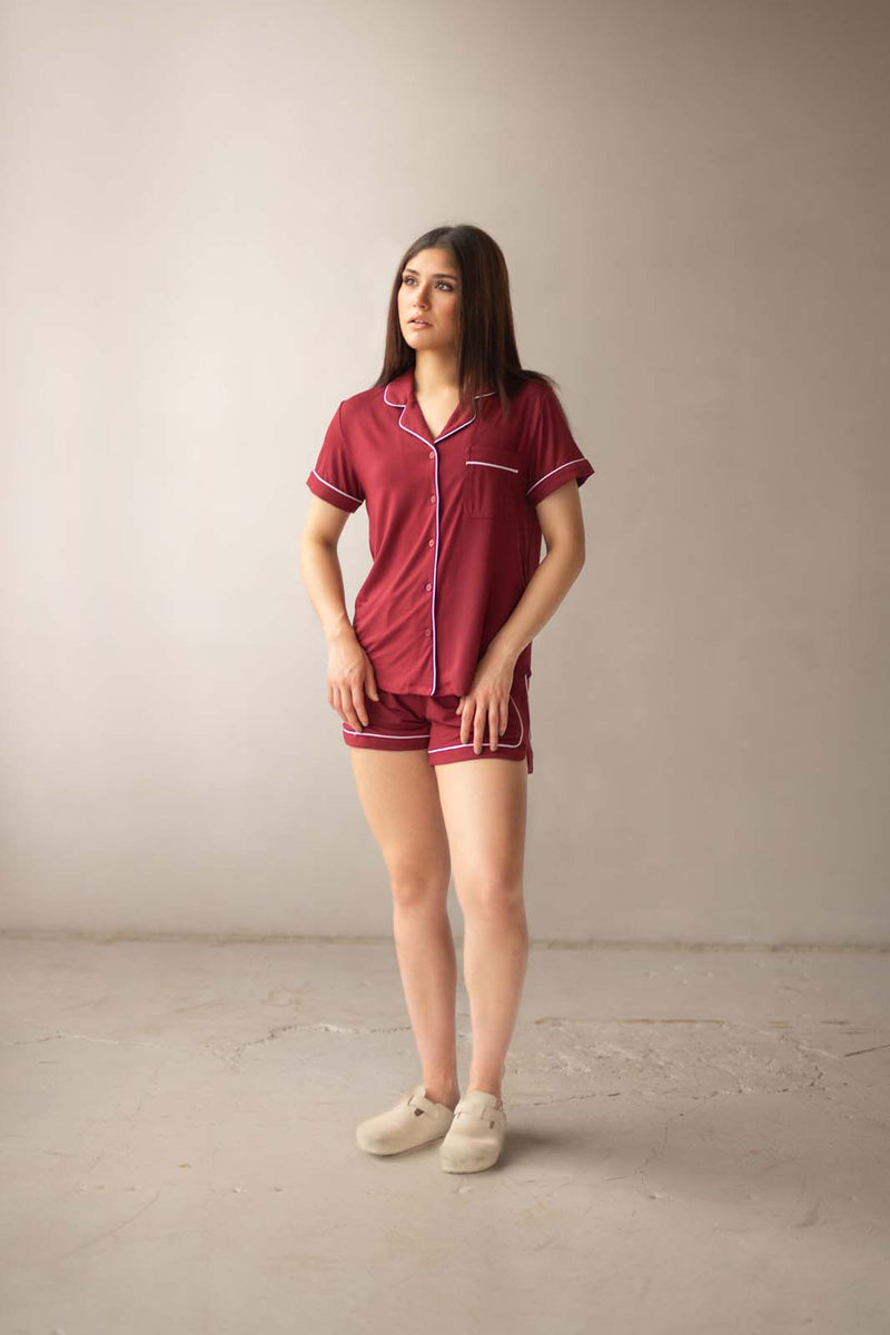 Short Sleeve Pajama Set (Maroon)