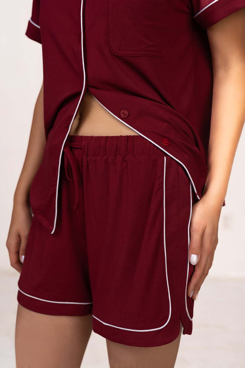 Short Sleeve Pajama Set (Maroon)